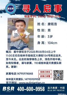 【寻人启事】图中唐铭浩于2025年08月04日上午11:00左右在桂林市临桂区大律街154号附近走失 - 双鸭山28生活网 sys.28life.net
